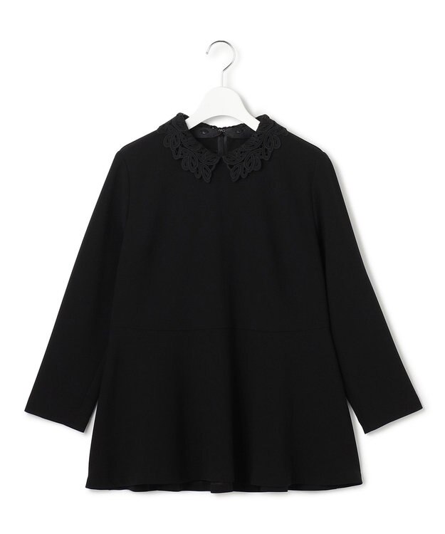 23区 L 【セットアップ対応/洗える】トリアセダブルジョーゼット 2WAYレース襟 ペプラムブラウス ブラック系
