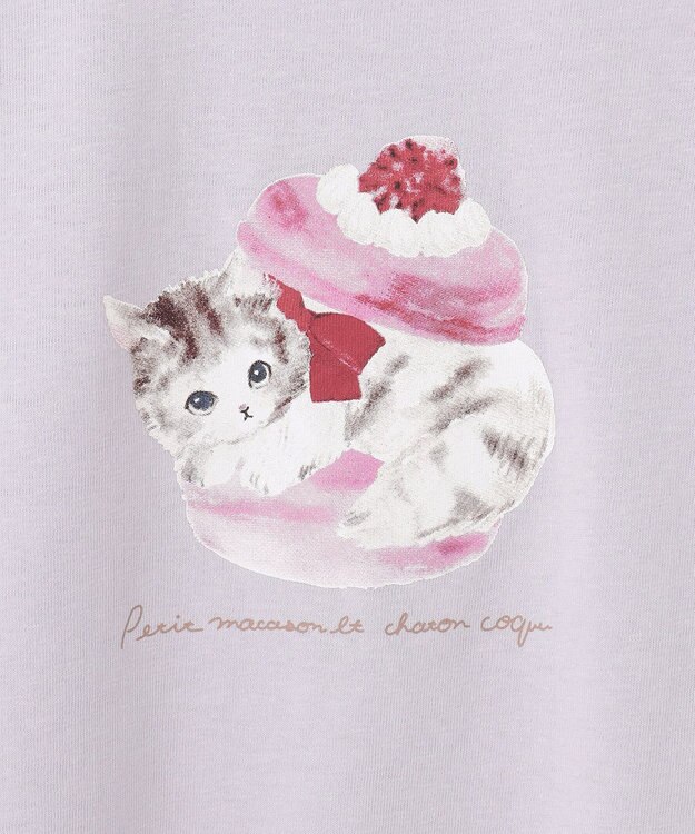 ANY KIDS 水彩風 アニマルプリント Ｔシャツ サックスブルー×ネコ