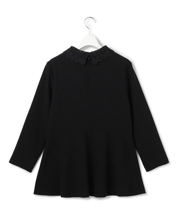 23区 L 【セットアップ対応/洗える】トリアセダブルジョーゼット 2WAYレース襟 ペプラムブラウス ブラック系