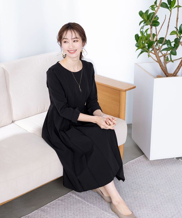 Tiaclasse 【ダブルクロス・洗える】ラインワンピース ブラック