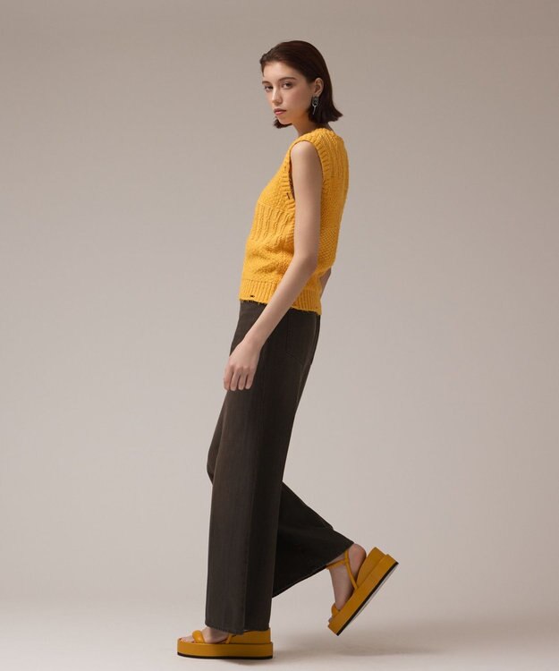 GRACE CONTINENTAL パッチワークニットトップ イエロー