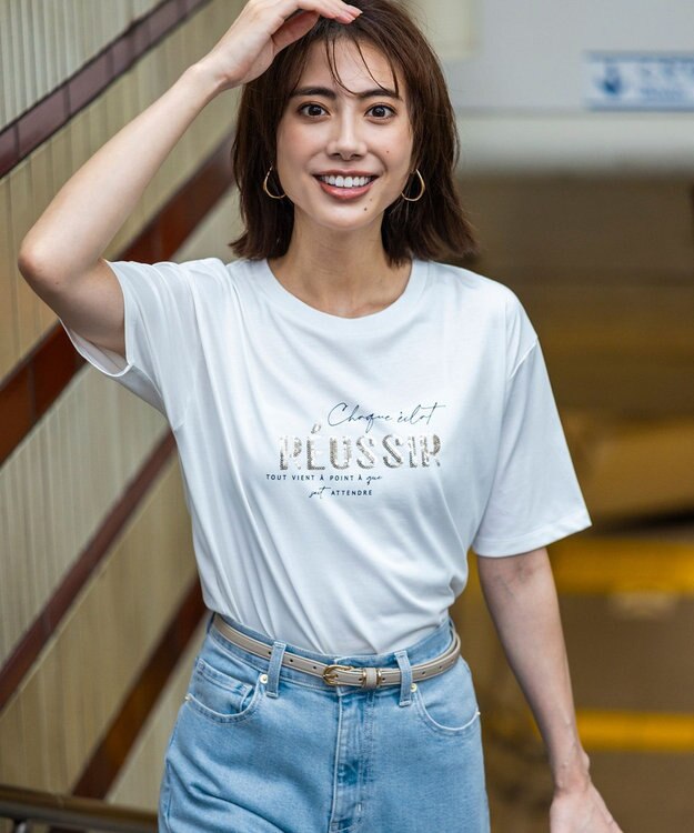 ANY SIS 【洗える】ロゴ刺繍 Tシャツ オフスパンコール