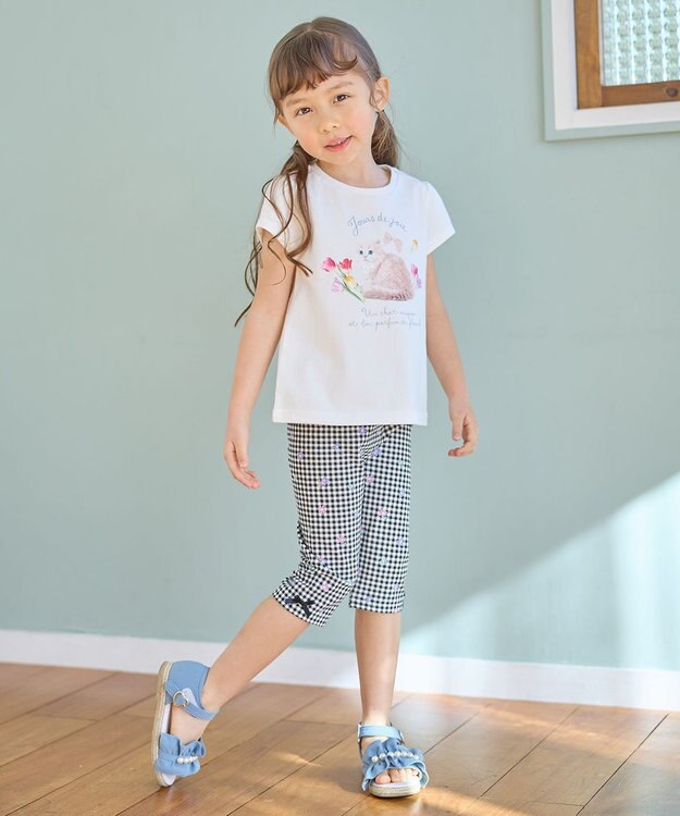 ANY KIDS フォトプリント ネコ Tシャツ オフホワイト