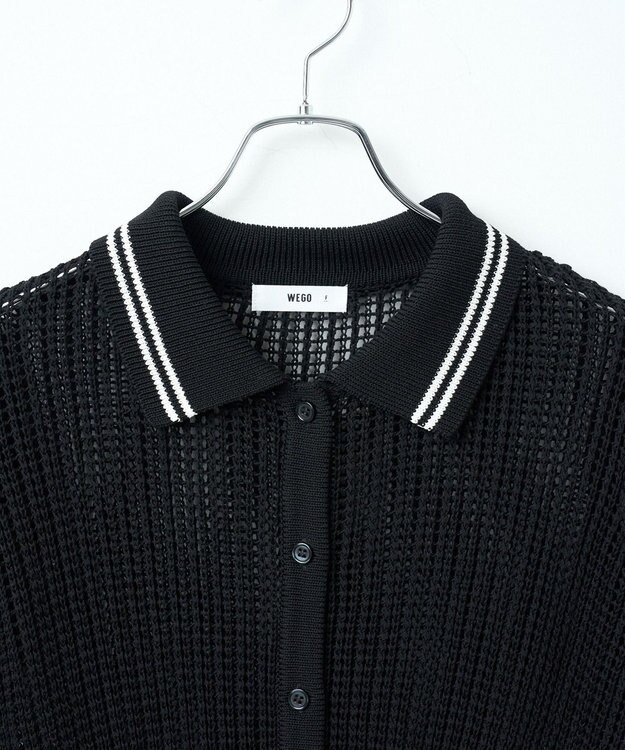 WEGO 襟付きメッシュニットショートカーデ ブラック