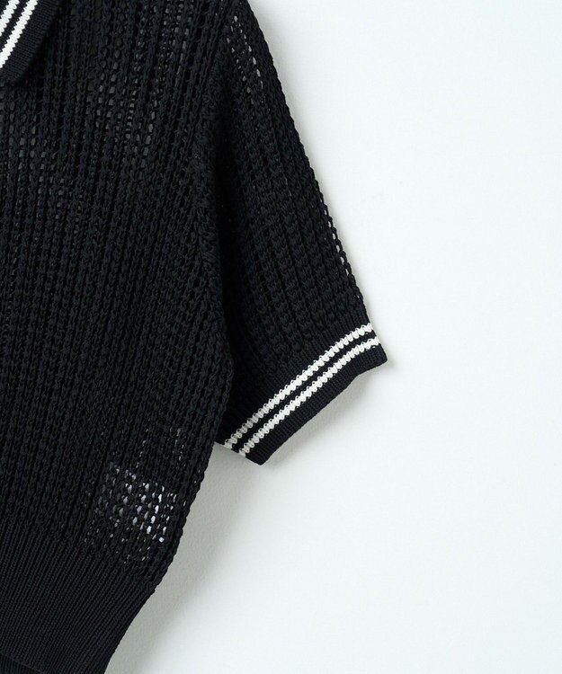 WEGO 襟付きメッシュニットショートカーデ ブラック