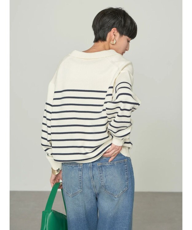 AMERICAN HOLIC 衿付きニットプルオーバー Border Ivory