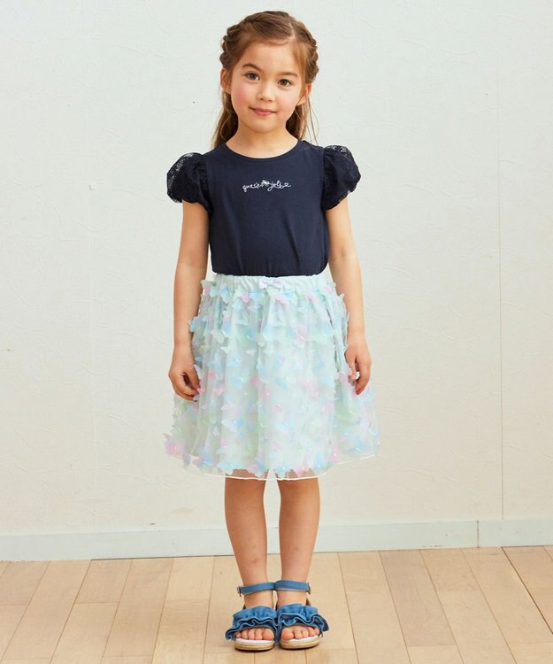 ANY KIDS 袖 チュール Ｔシャツ ネイビー