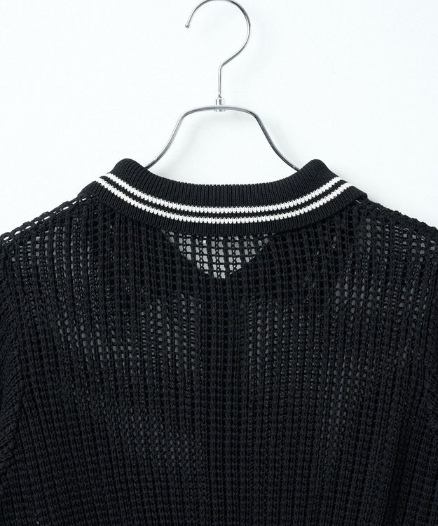 WEGO 襟付きメッシュニットショートカーデ ブラック