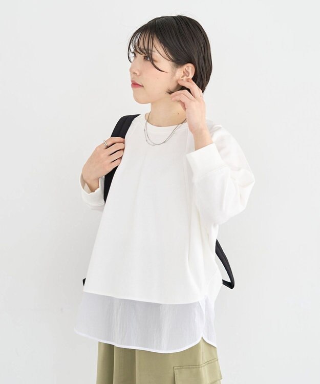 Green Parks 七分袖ドルマン裏毛シアードッキングプルオー Ecru