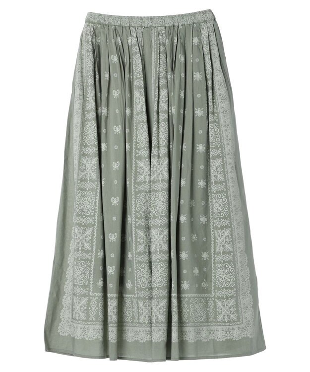 CRAFT STANDARD BOUTIQUE パネル柄マキシギャザースカート Light Green