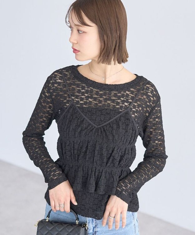 earth music&ecology SET2点カットレースプルオーバー＋ビスチェ Black