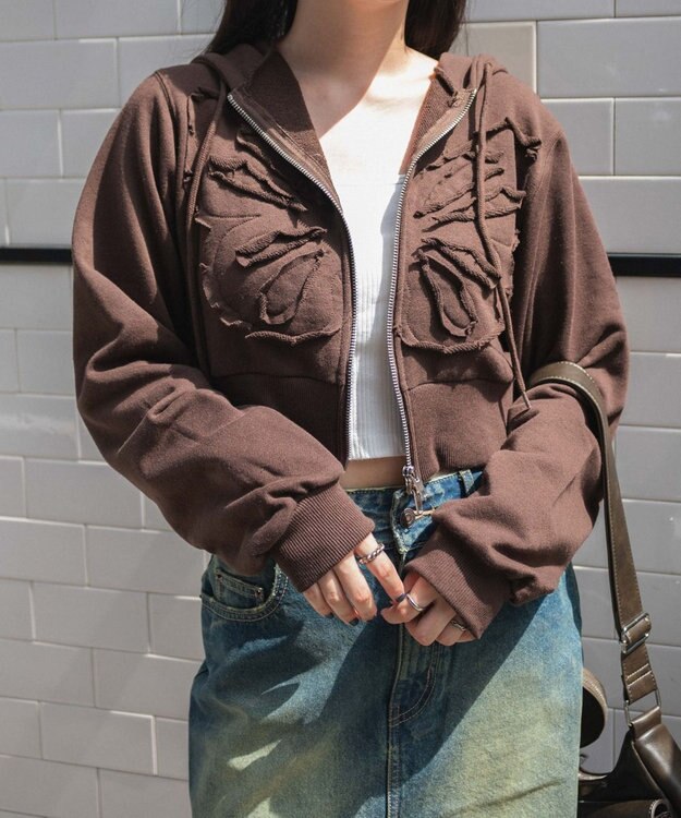 WEGO バタフライWジップショートパーカー ブラウン