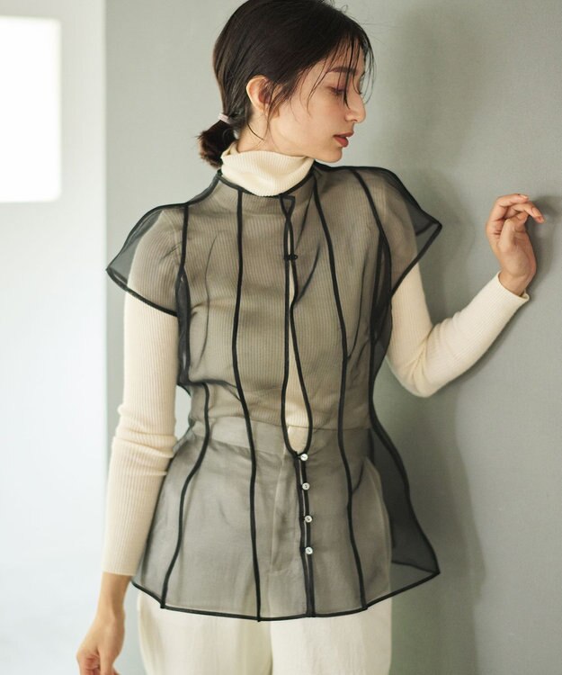 #Newans オーガンジーパネルブラウス ブラック