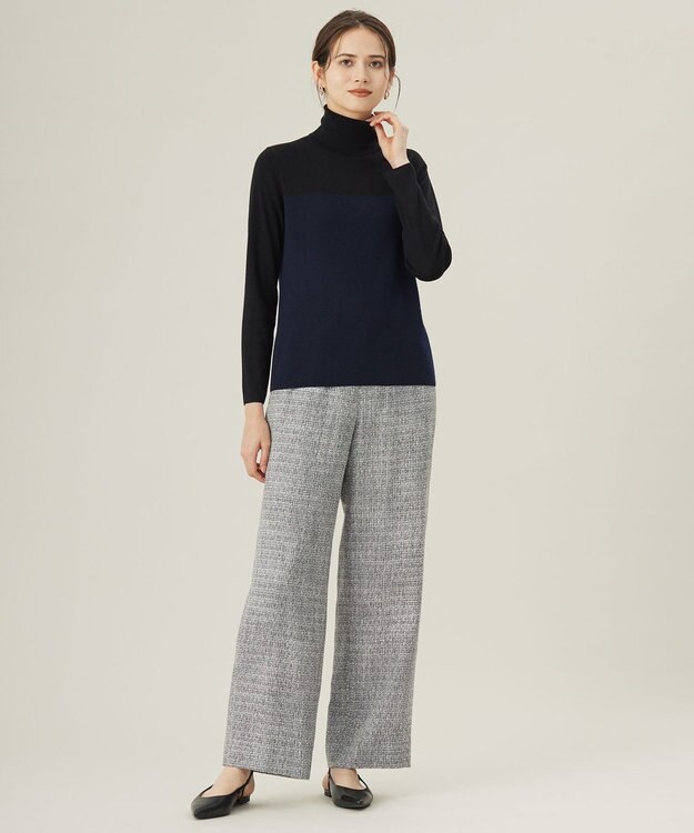 自由区 【セットアップ対応・洗える】ライトミックスツイードワイドストレート パンツ モノトーン