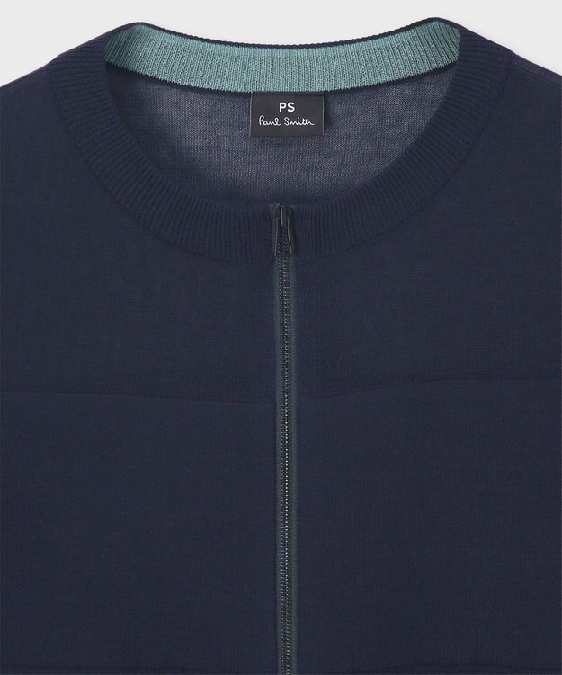 Paul Smith 【洗える】シアーボーダー ジップアップ カーディガン ネイビー