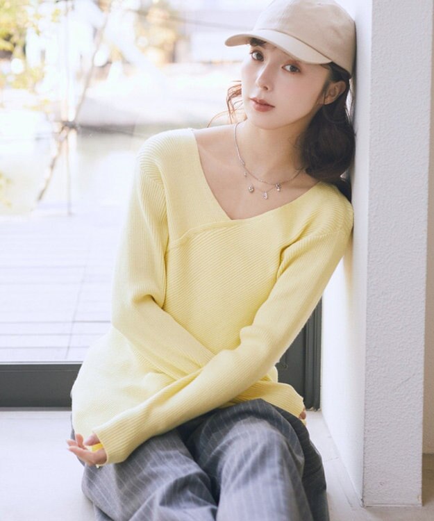 earth music&ecology クロスニットプルオーバー Yellow