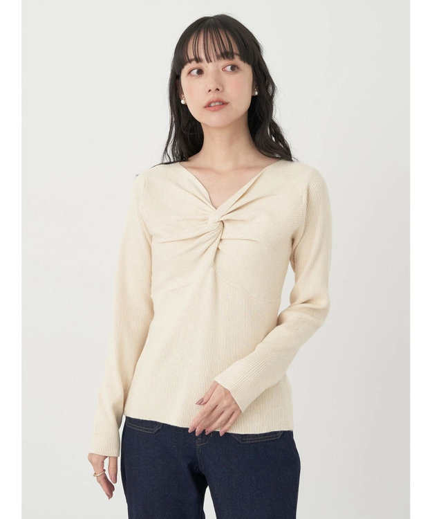 earth music&ecology ツイストリブラメニットプルオーバー Ivory