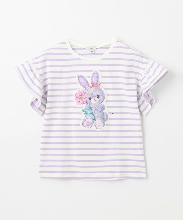 ANY KIDS ウサギ ボーダー Tシャツ ラベンダー系