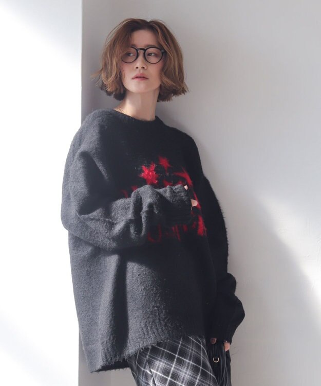 WEGO 【ユニセックス着用ITEM/MLサイズ展開/25年秋冬新作】ファジーグラフィックプルオーバー ブラック