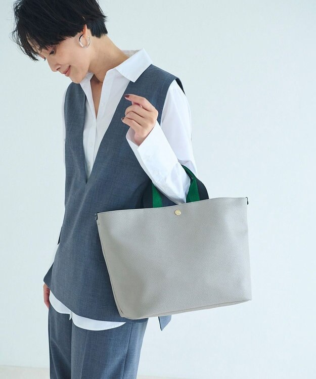 TOPKAPI 【Breath TOPKAPI】SCOTCH GRAIN スコッチグレイン プレーン 2トーンテープ ハンドル トートバッグ L グレージュ