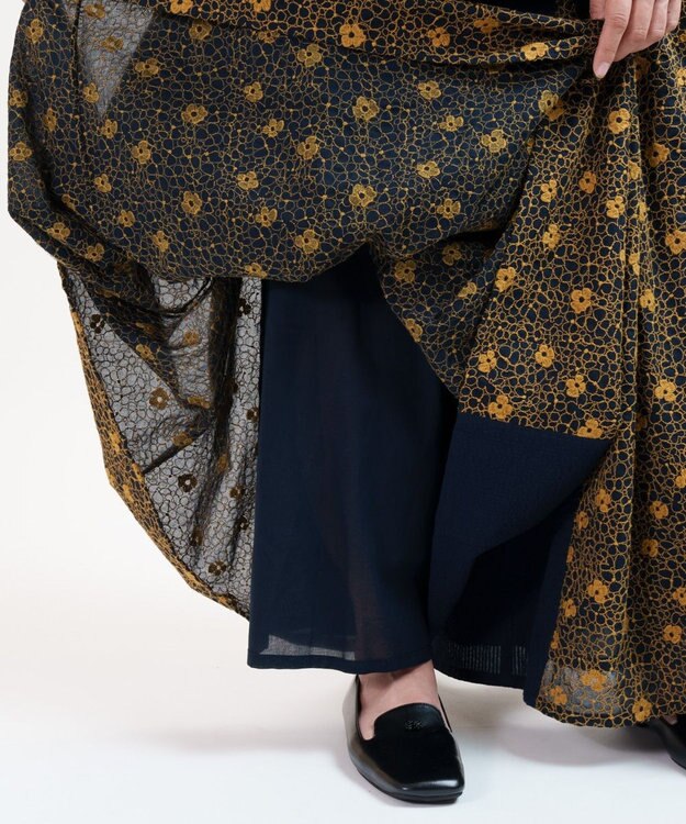 muuc 【手刺繍のような刺繍が美しい】ハイドランジア 切り替えパンツ ネイビー