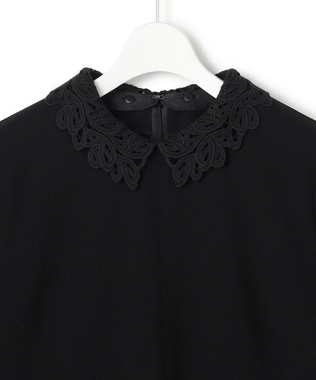 23区 L 【セットアップ対応/洗える】トリアセダブルジョーゼット 2WAYレース襟 ペプラムブラウス ブラック系