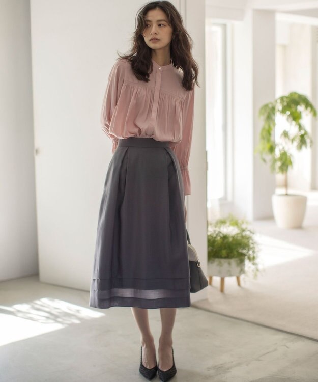 組曲 L 【WEB限定】ギャザーライトデシン ブラウス ピンク系