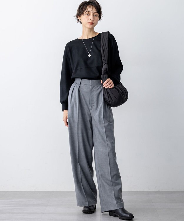 23区 【洗える】ウールミルドジャージー フォルム カットソー ブラック系