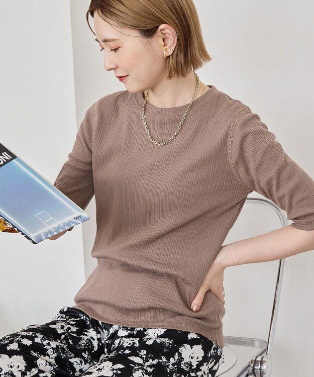 AMERICAN HOLIC リブ5分袖プルオーバー Mocha