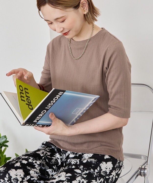 AMERICAN HOLIC リブ5分袖プルオーバー Mocha