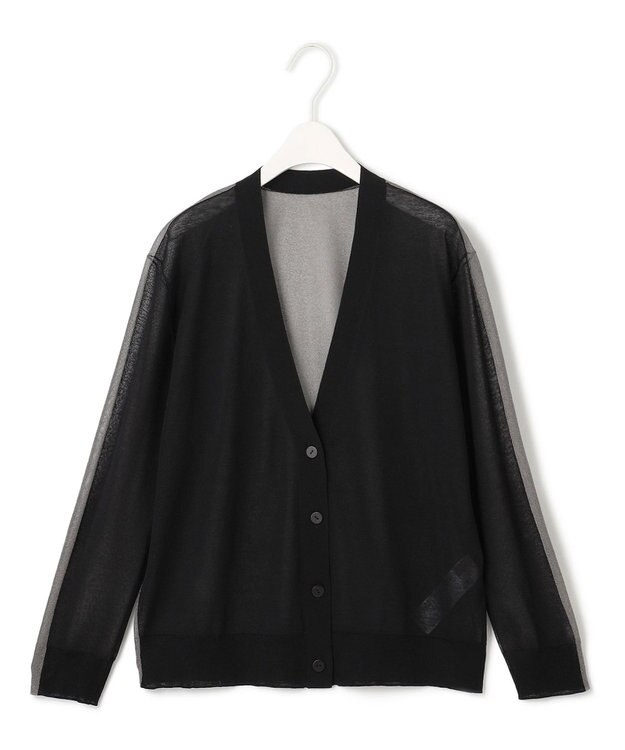 ICB L 【洗える】 マーセライズコットンシアー カーディガン ブラック×グレーラメ系