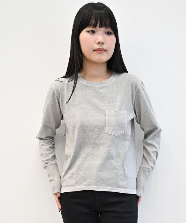 caqu caqu x good on long sleeve pocket tee リラックスフィットポケットTシャツ ash