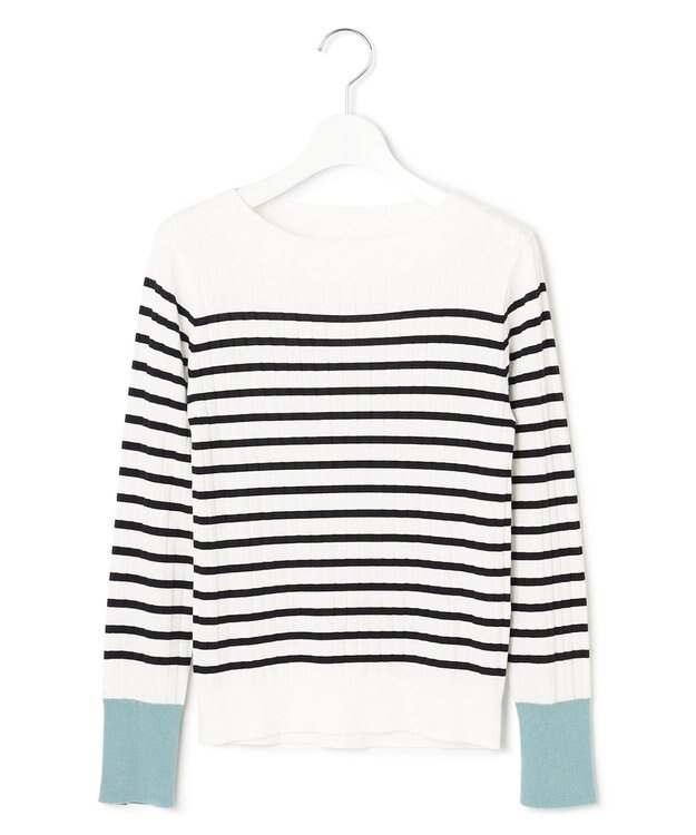 23区 【洗える】シルキーレーヨンワイドリブ ニット オフ×ネイビー