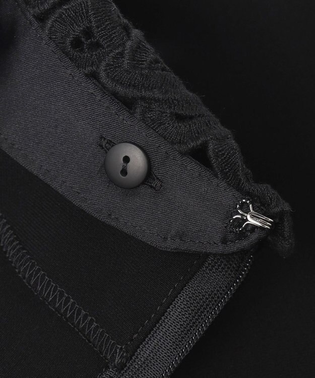 23区 L 【セットアップ対応/洗える】トリアセダブルジョーゼット 2WAYレース襟 ペプラムブラウス ブラック系