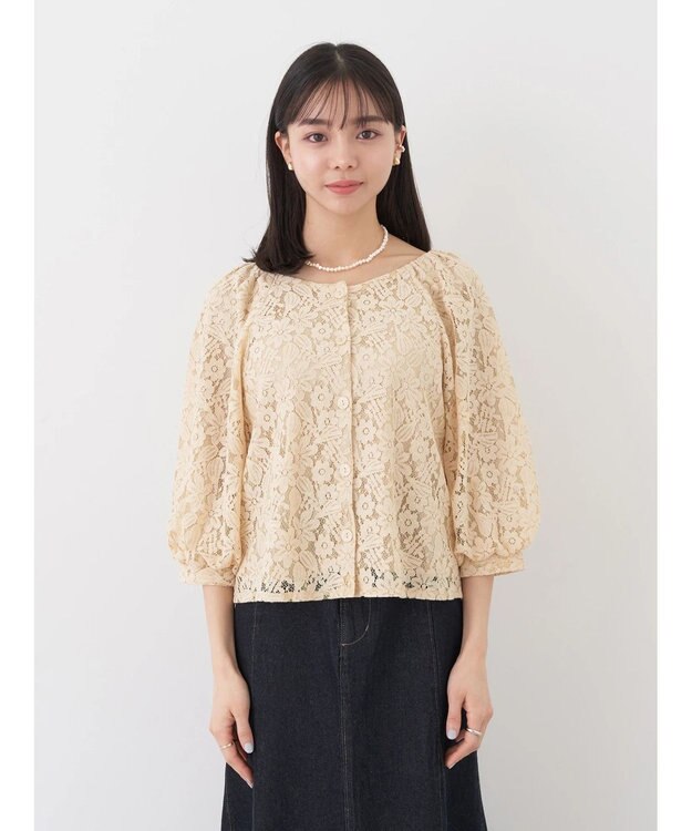 earth music&ecology フラワーレースブラウス Beige
