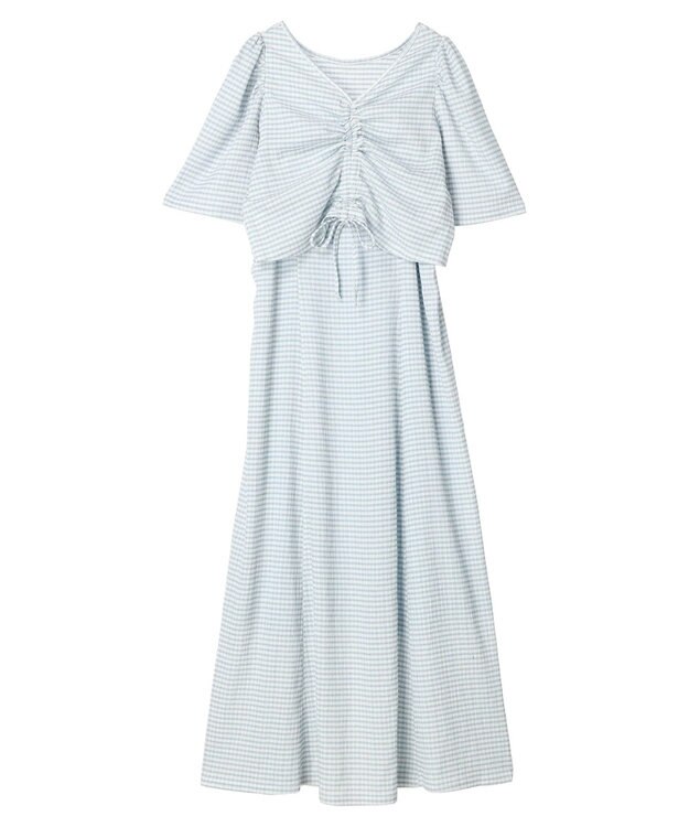 earth music&ecology ＳＥＴ２点ドロストプルオーバー＋キャミワンピース Check Sax