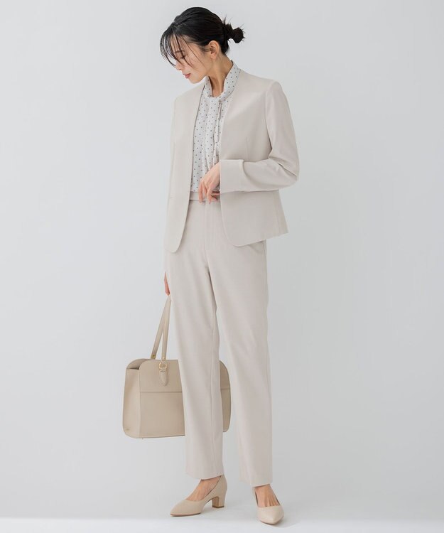 23区 S 【セットアップ対応/洗える】ストレッチポンチ ノーカラー ジャケット ライトグレー系