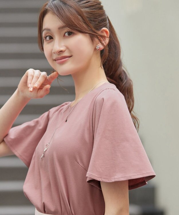 Tiaclasse 【おのののかさん着用】「サマケア」キーネックフレアスリーブトップス ピンク
