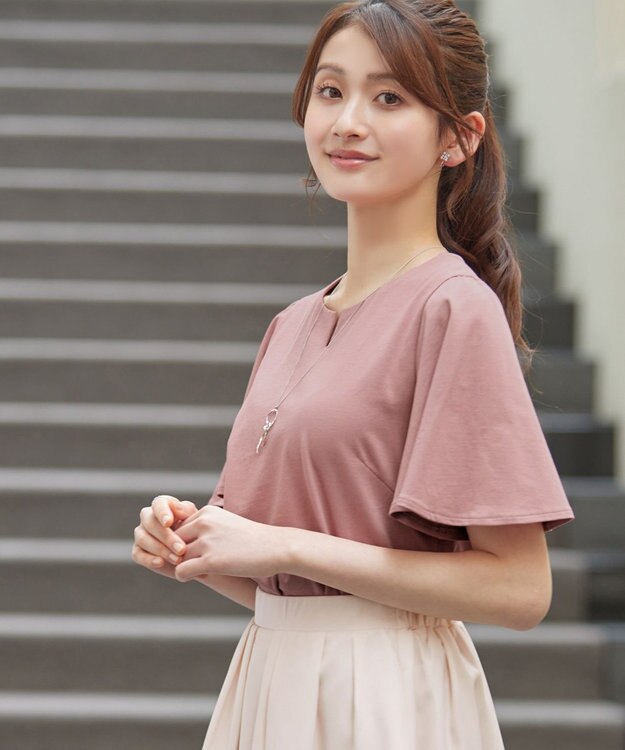 Tiaclasse 【おのののかさん着用】「サマケア」キーネックフレアスリーブトップス ピンク