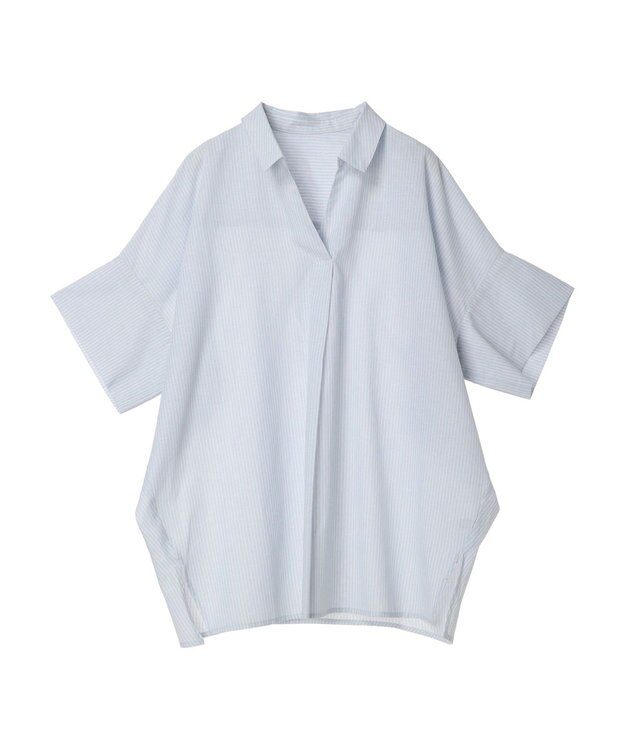 Green Parks 綿麻混スキッパーシャツ Ice Blue