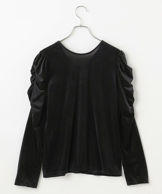 #Newans 【洗濯機可／ 前後着用可】 ギャザースリーブシアーベロアカーディガン ブラック