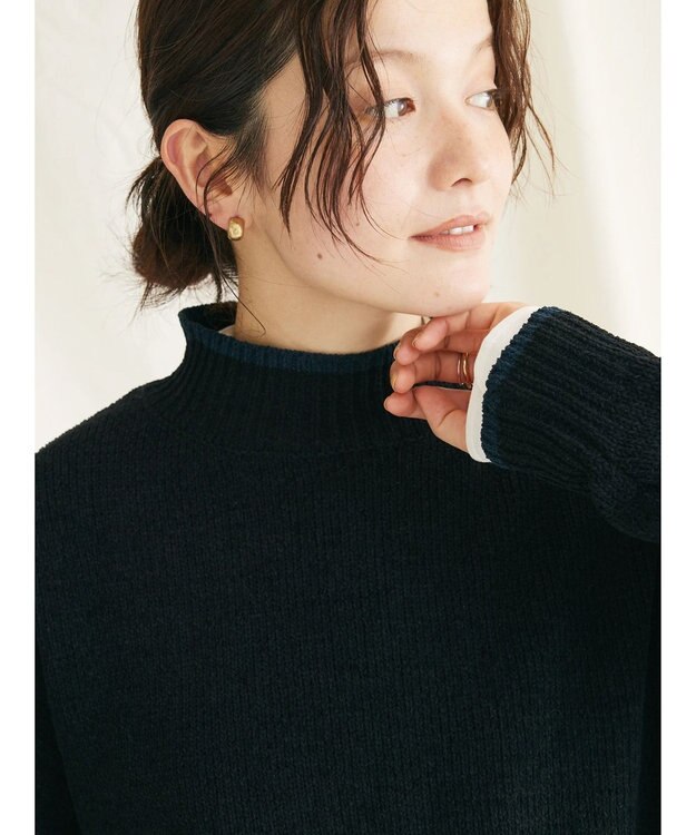 CRAFT STANDARD BOUTIQUE 洗えるモールニット配色プルオーバー Black