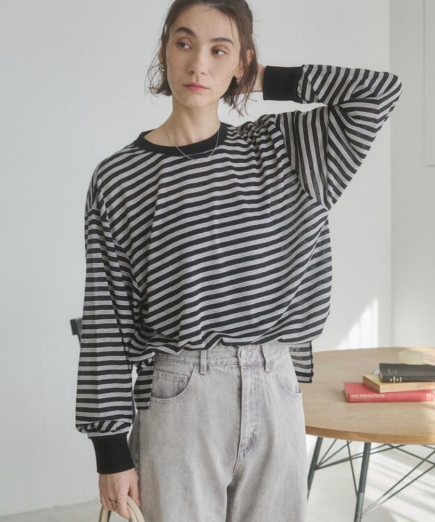 WEGO 【ANGIE VINTAGE】シアースラブボーダーロンＴ ブラックボーダー