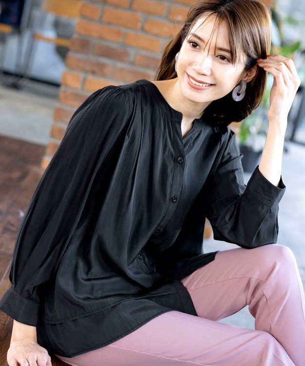 Tiaclasse 【新色追加・洗える】重ねヘムタックブラウス チャコールグレー