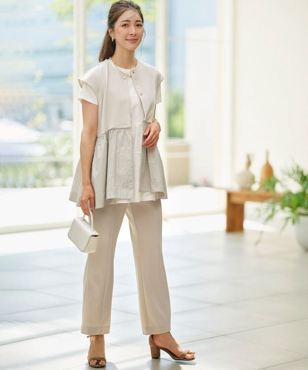 組曲 S スタイルアップジャージー フレアパンツ グレージュ系