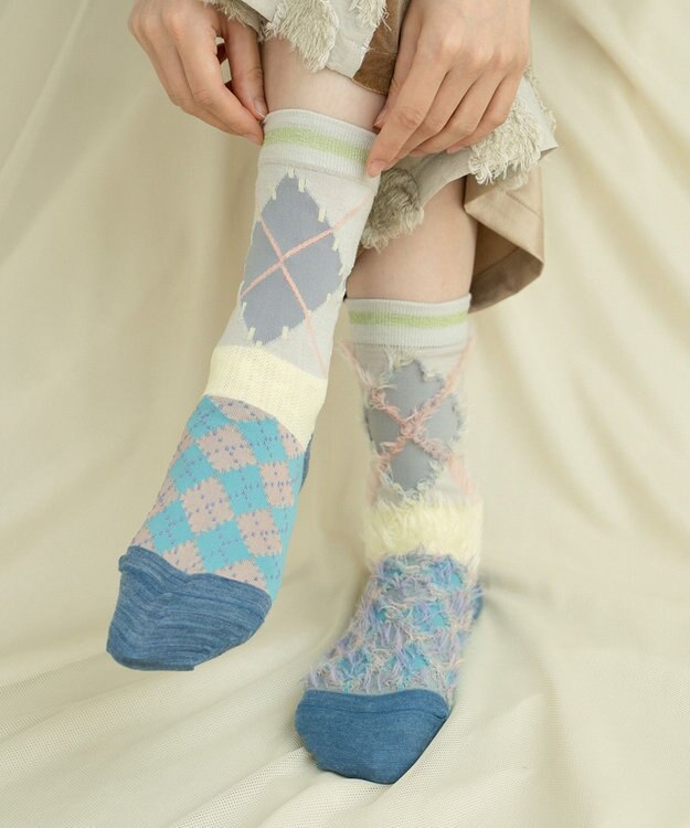 COQ KITSUNE ARGYLE アーガイル リバーシブルファーソックス クリーム