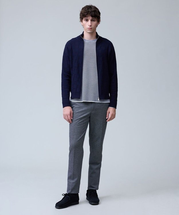 J.PRESS MEN 温かさと軽さの快適素材【ストレッチ / イージーケア】【FLEX YARN】リンクスフルジップ  ニットカーディガン ネイビー系