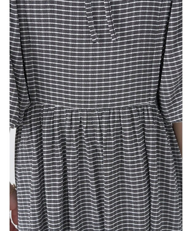 earth music&ecology ボリュームスリーブＣｈｅｃｋワンピース Black