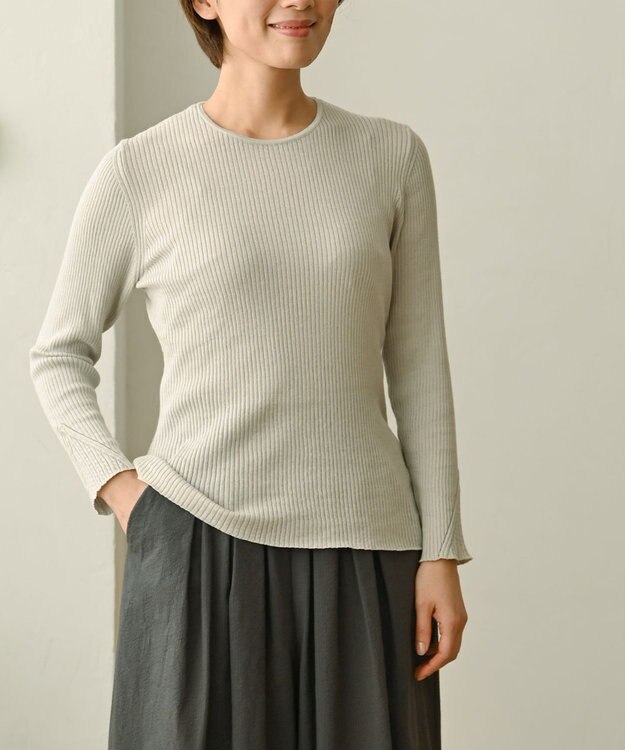 muuc 〈高品質シルク＆スーピマ超長綿〉〈洗えるニット〉〈通年着られる〉袖口模様編み プルオーバー グレー