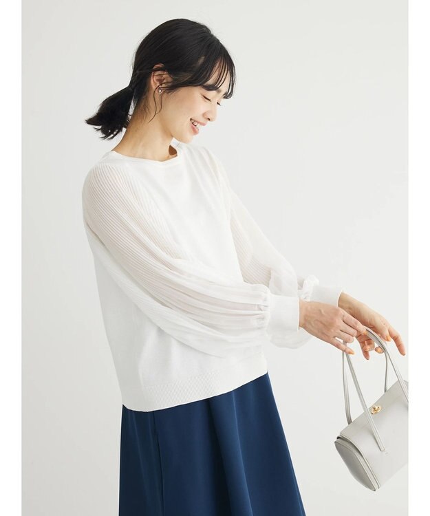 Green Parks プリーツ袖ニットプルオーバー Off White